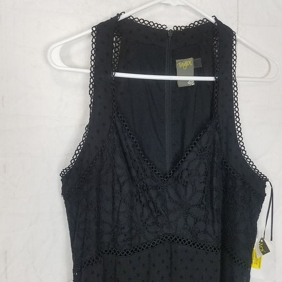 Taylor black lace overlay handkerchief hemline midi dress - Picture 3 of 12